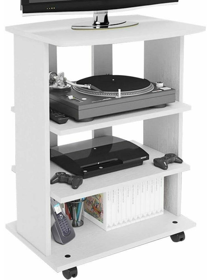 Mueble para TV de MDF con 3 Estantes y 4 Ruedas, Blanco, 60 x 45 x 80.5