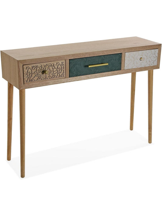 Mesa de Entrada con 3 Cajones, Consola Decorativa en Blanco, Verde y Marron, 107 x 30 x 77
