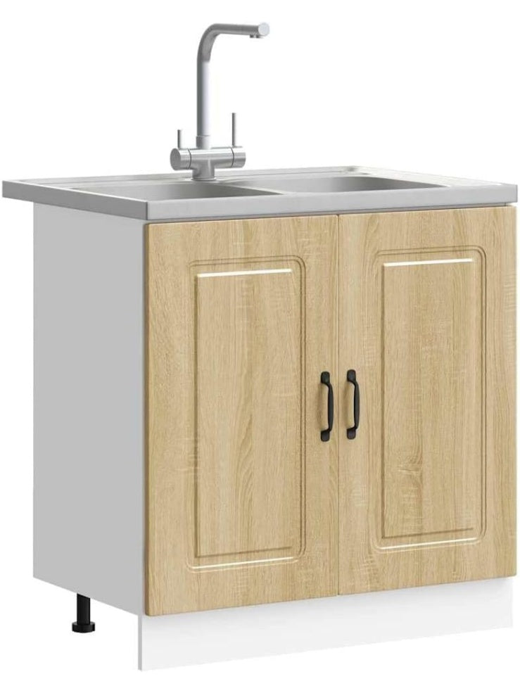 Mueble Bajo de Cocina de 80 cm, Armario Auxiliar para Comedor con Amplio Espacio Interior, Roble