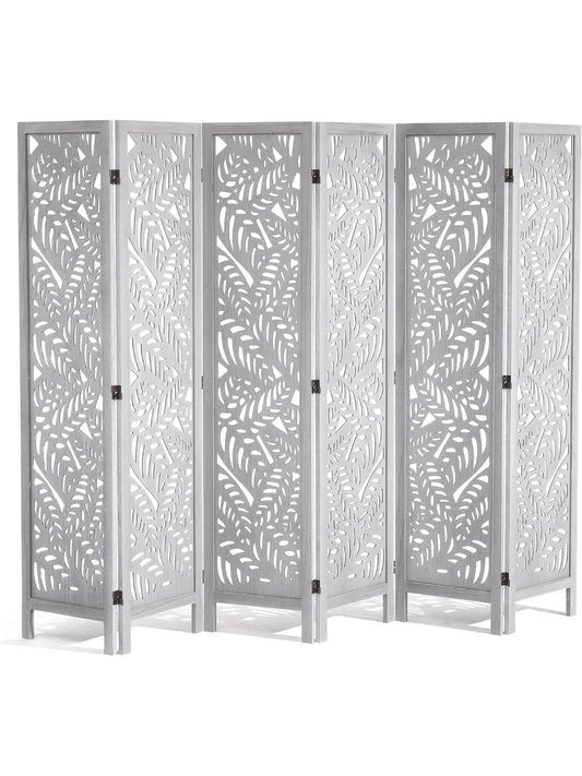 Biombo plegable de seis paneles con diseno bohemio para separar ambientes, acabado