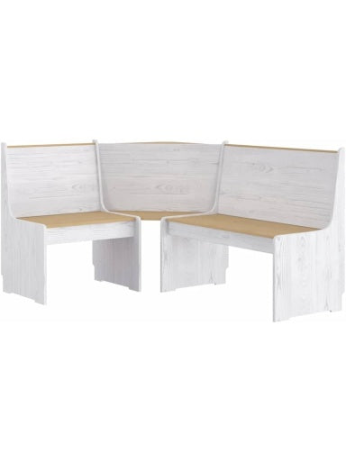 Banco Esquinero de Madera Maciza de Pino con Respaldo, Asiento para Comedor, Jardin o Salon, Marron y