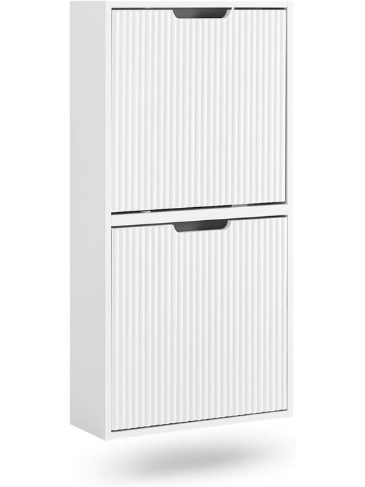 Zapatero de pared para entrada con diseno suspendido y fondo reducido, blanco, 50 x 19 x 100