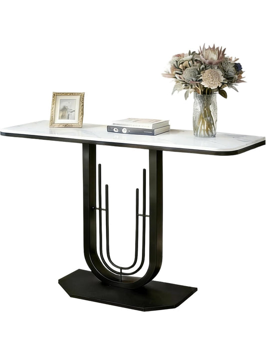 Mesa Consola con Tablero de Marmol, Mueble Moderno para Recibidor, Pasillo o Sala de Estar, 100