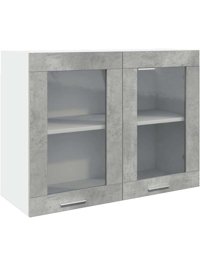 Armario Colgante con Puertas de Vidrio en Gris Concreto, 80 x 31 x 60