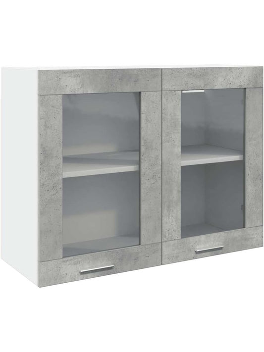 Armario Colgante con Puertas de Vidrio en Gris Concreto, 80 x 31 x 60