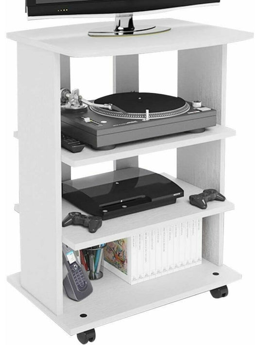 Mueble para TV de MDF con 3 Estantes y 4 Ruedas, Blanco, 60 x 45 x 80.5