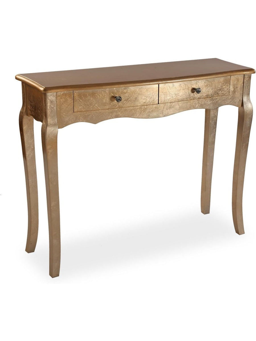 Mesa Consola Dorada de Estilo Fusion Chic, Mueble Decorativo para Recibidor o Salon, 100 x 35 x 80