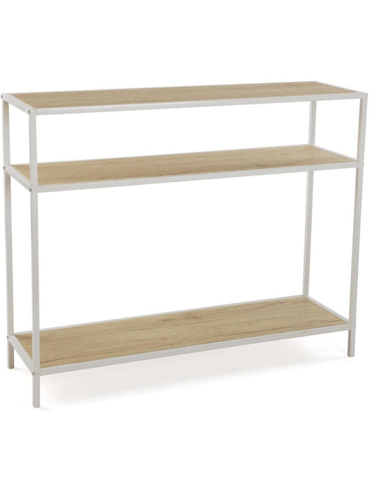 Mesa recibidor de estilo industrial con balda inferior en blanco y