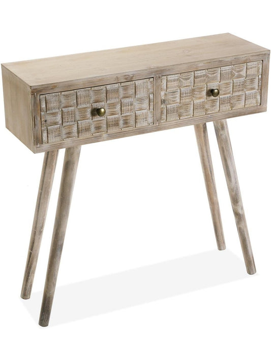 Consola de Entrada con Dos Cajones, Mesa Estrecha para Recibidor o Pasillo, Diseno en Madera Marron y