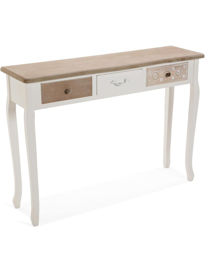 Consola para Recibidor con 3 Cajones, Mesa Estrecha en Marron y Blanco, 109 x 30 x 78.5